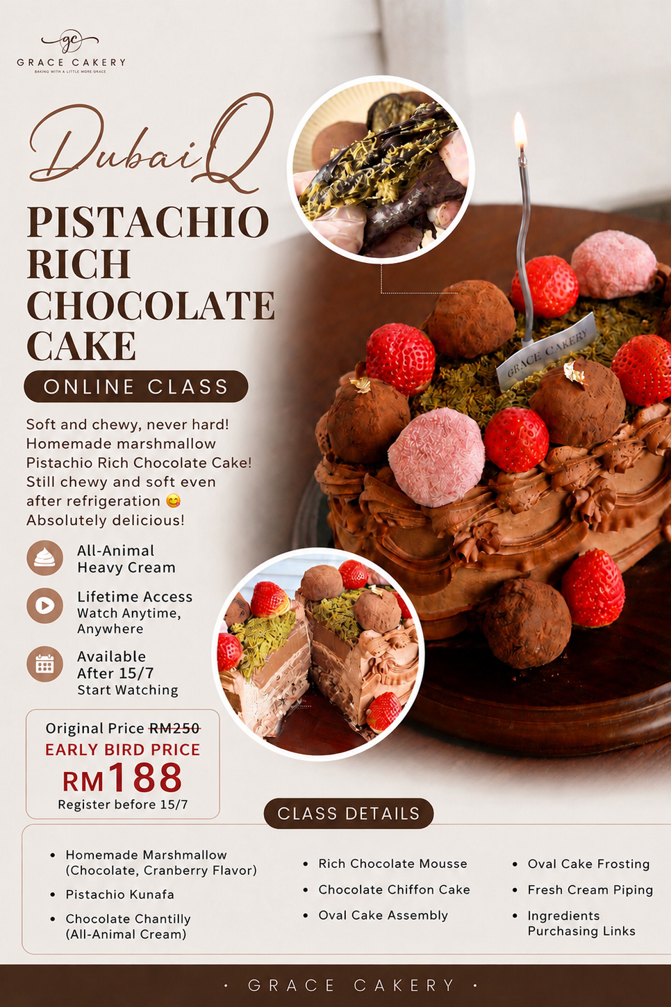 Dubai Q Pistachio Rich Chocolate Cake Class (Online)